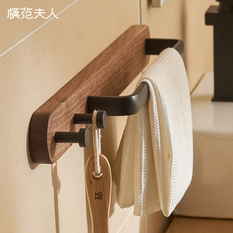 Towel Rack Free to punch toilet SHELF BATHROOM TOILET BATH TOWEL RACK SPACE ALUMINUM RACK SOLID WOOD TOWEL ROD-Taobao