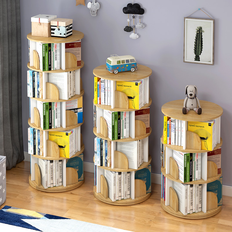360-degree rotating bookshelf simple floor-to-ceiling children's bookcase student home shelf little baby storage picture book rack