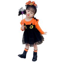 Halloween childrens clothing girls pumpkin dress baby kindergarten cos princess dress little witch costume
