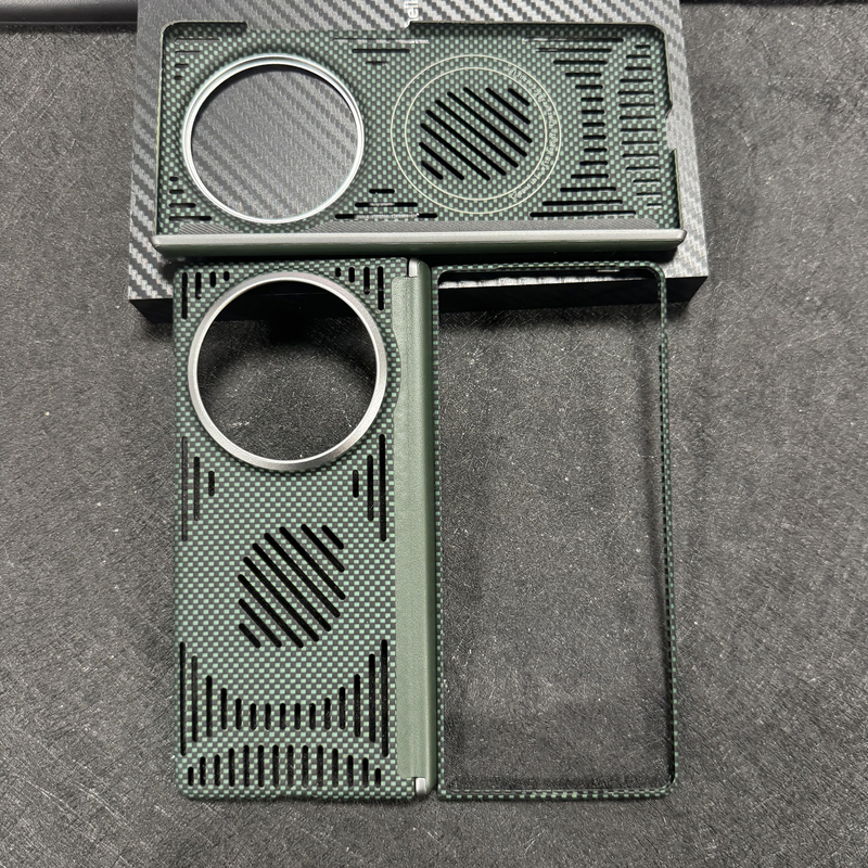 Suitable for Vivo X Fold 6/5 Carbon Fiber Hollow Heat Dissipation Magnetic Central Axis Protective Phone Case X Fold 3 Pro Kevlar Anti-Drop Protective Cover Lightweight Shell Pine Green High-End Business Men