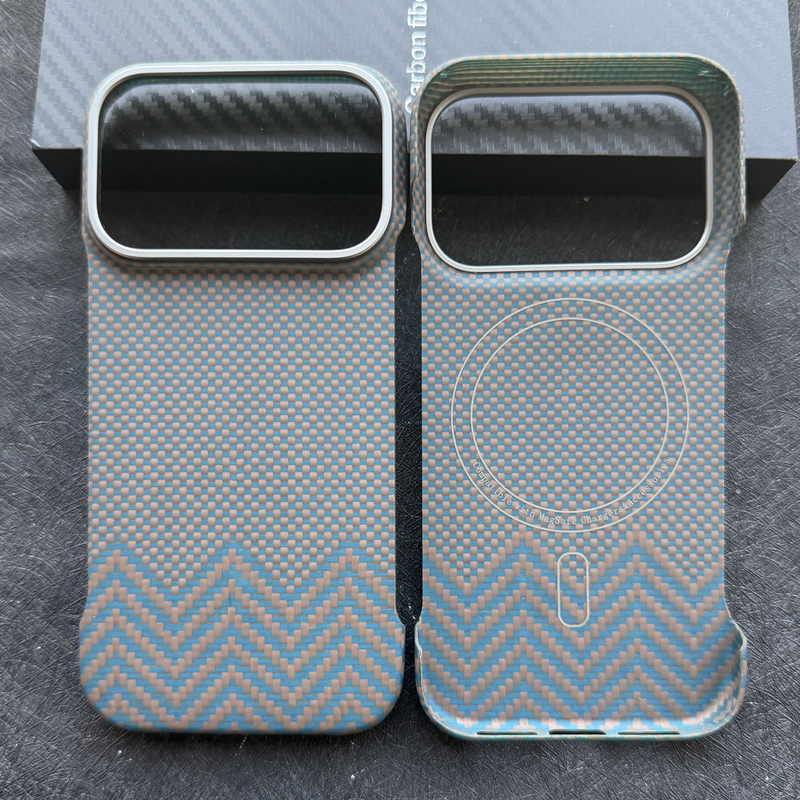 Suitable for Apple 16/17 Pro Max Titanium Blue Magnetic Frameless Carbon Fiber Protective Case 600D Aramid Fiber 15 Pro Phone Case Kevlar Lightweight Shell