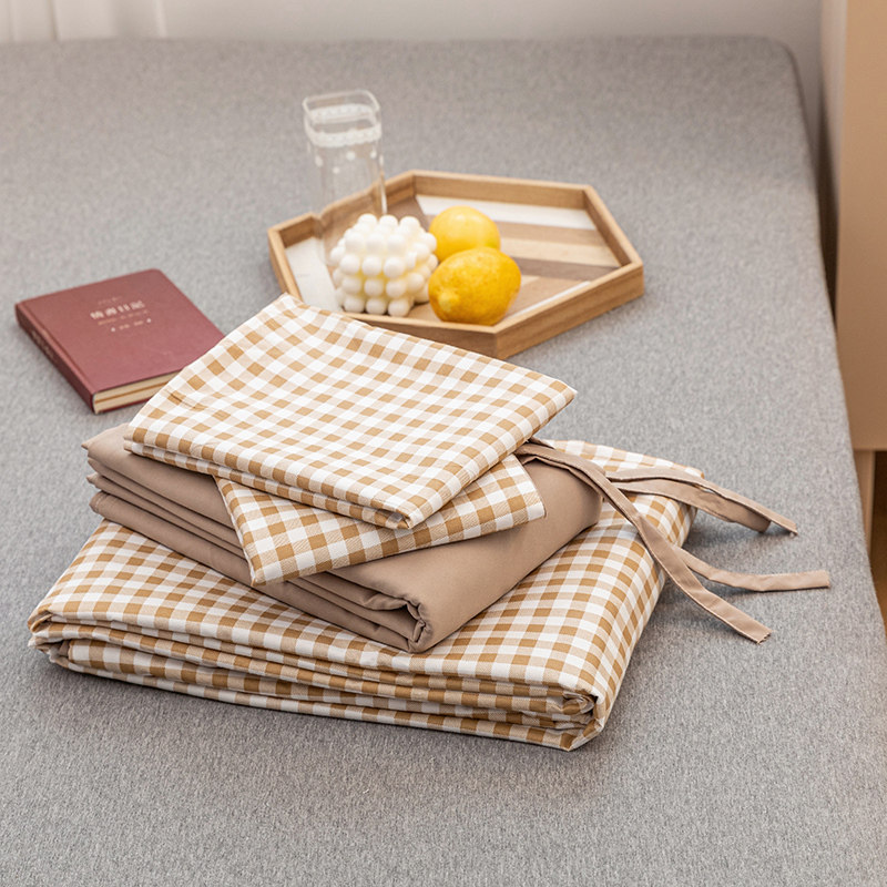 Nordic Plaid Bed bedding Four sets Japanese style sheet Quilt Cover Single Brief Student Dormitory 3 Three sets of pins