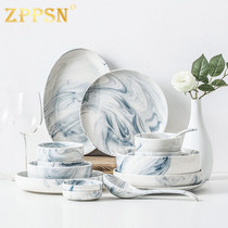Italy ZPPSN tableware set Nordic dishes Household simple dishes Creative marble pattern bowls and chopsticks Popular