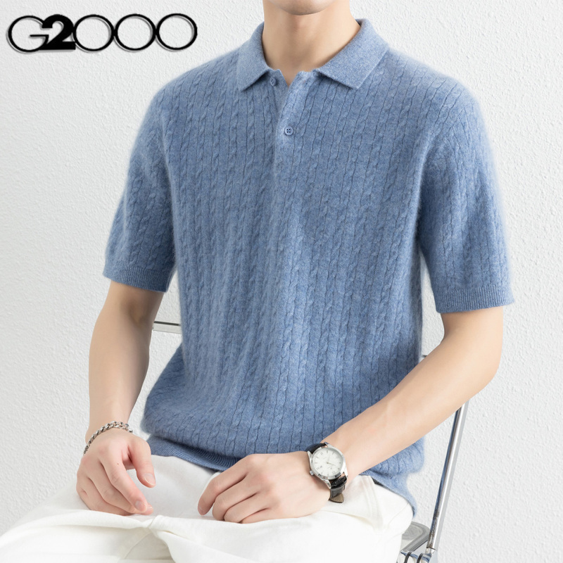 G2000 Short-Sleeved Cashmere Sweater for Men in Autumn and Winter with a Turn-Down Collar and Cable Pattern, High-End Sheep Wool, Skin-Friendly and Breathable Knitwear G2000 Short-Sleeved Cashmere Sweater for Men in Autumn and Winter with a Turn-Down Collar and Cable Pattern, High-End Sheep Wool, Skin-Friendly and Breathable Knitwear