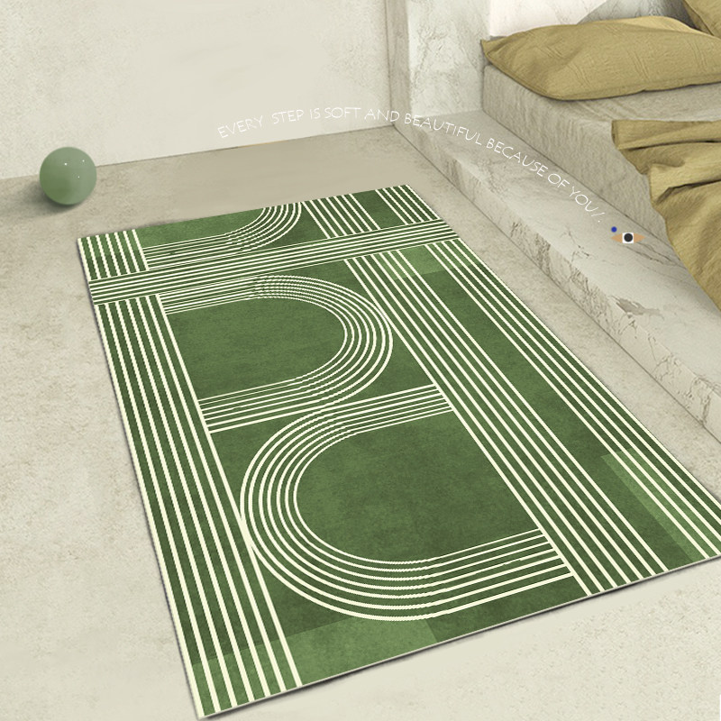 Nordic Green Striped Retro Carpets Living Room Bedroom Ins Wind Art Tea Table Blanket Light Lavish Bedside Cushion Summer