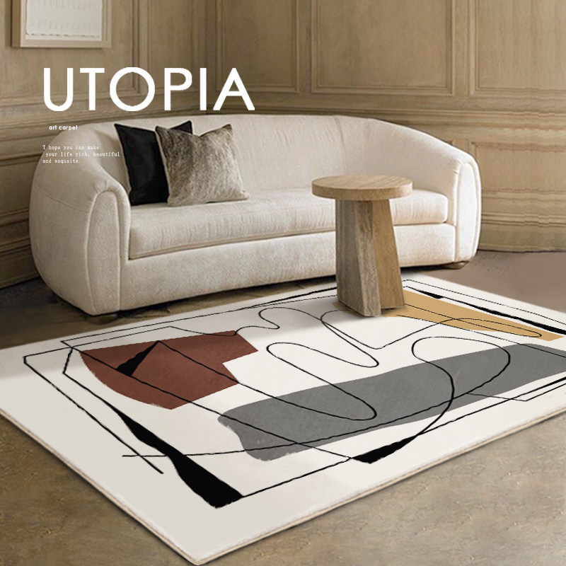 Imitation Cashmere Black & White Carpet Living Room Art Geometric Tea Blanket Bedroom Ins Wind Nordic Soundproofing Thickened Mat