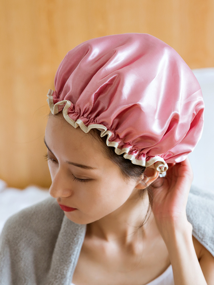 Double waterproof shower cap Adult female bathing hair cover Shower head cover hat Bathing wig anti-fume hair cap
