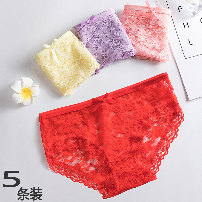 Underwear Women's Life Year Red Lace 100% Pure Cotton Crotch Metropolitan Sexy Limen Seductive Breathable Lady Triangle Pants