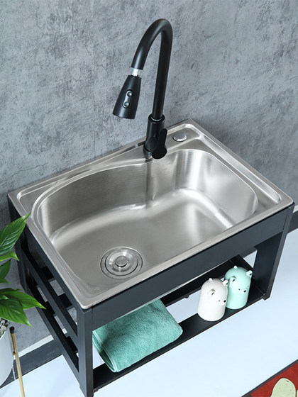 加厚单槽304不锈钢水槽挂墙式带支架厨房洗菜盆洗碗池简易洗手盆