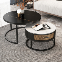 Light luxury rock board coffee table combination small apartment tea table Modern minimalist style marble round coffee table table living room household