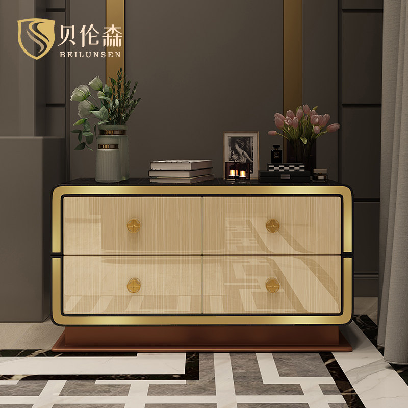 Italian-style solid wood porch cabinet postmodern light luxury simple storage drawer cabinet four-drawer cabinet furniture factory store direct sales