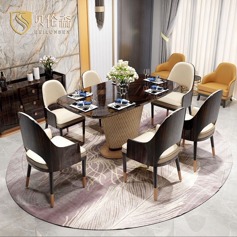 Postmodern Italian light luxury dining table Small apartment simple dining room rectangular dining table 6 people home dining table furniture