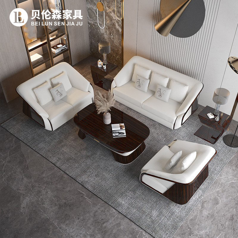 Berenson post-modern light luxury leather sofa 123 combination Italian villa living room Hong Kong-style high-end solid wood furniture