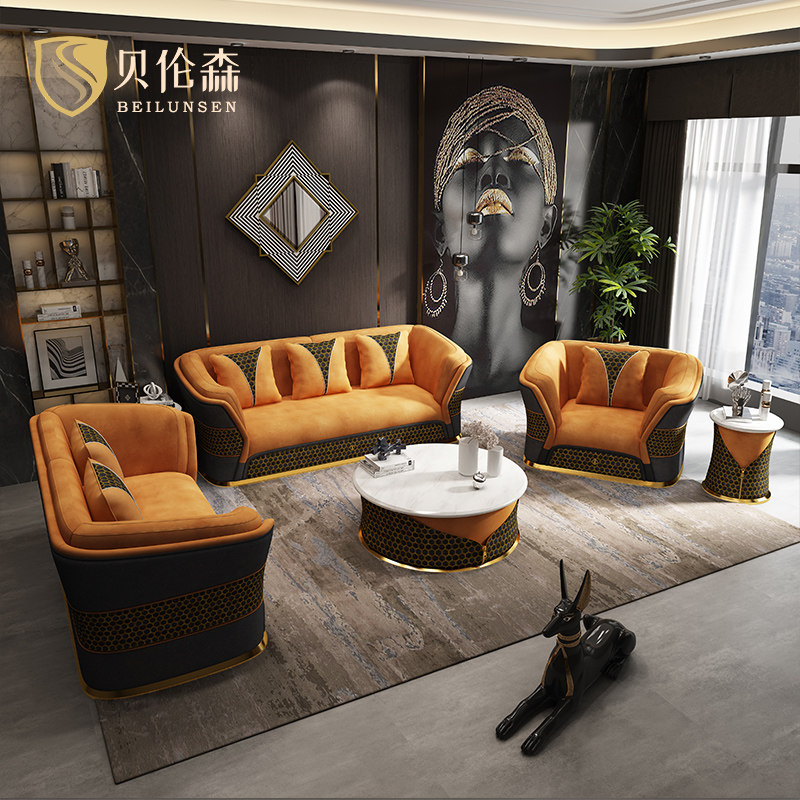 Berenson Italian-style light luxury net red high-end small waist leather sofa 123 combination villa Hong Kong-style luxury furniture