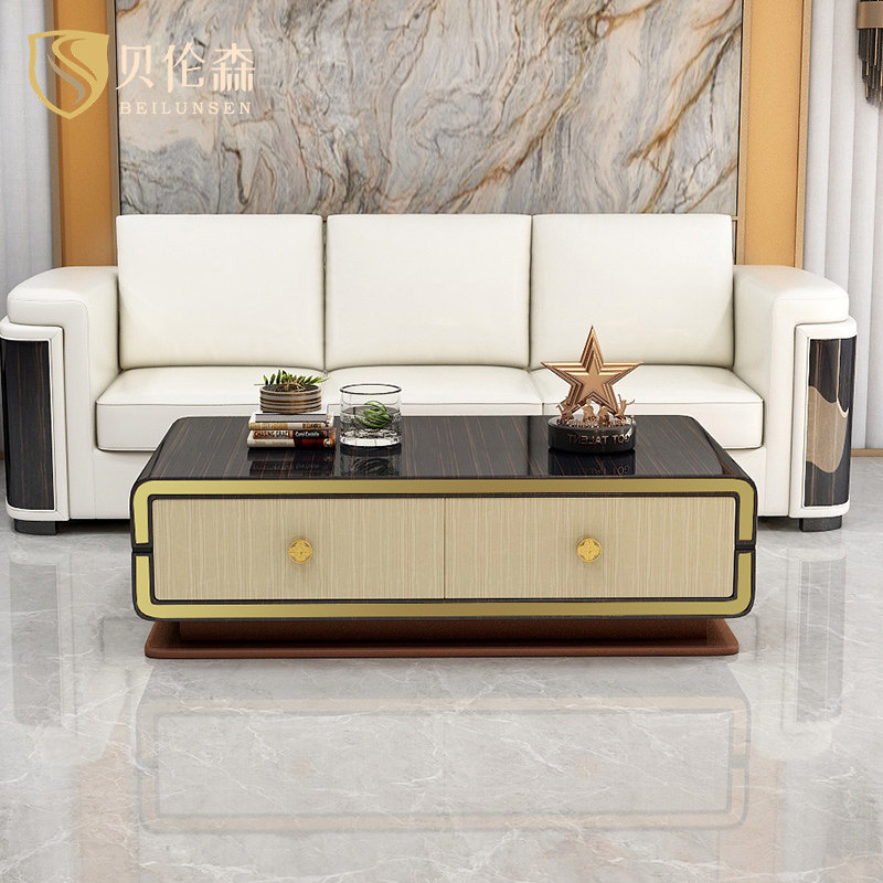 Italian postmodern light luxury solid wood coffee table Hong Kong-style minimalist living room new hardware tea table villa Dapingshu furniture