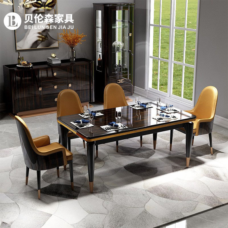 Postmodern Italian marble dining table combination dining room simple 6 people 8 household rectangular table can be customized light luxury dining table