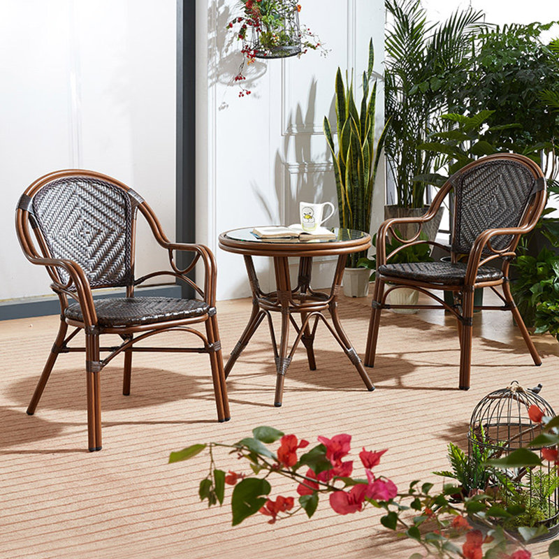 Outdoor knitted vines table and chairs tea table combined outdoor leisure home Courtyard Garden Table Coffee room Milk Tea Shop Table and chairs