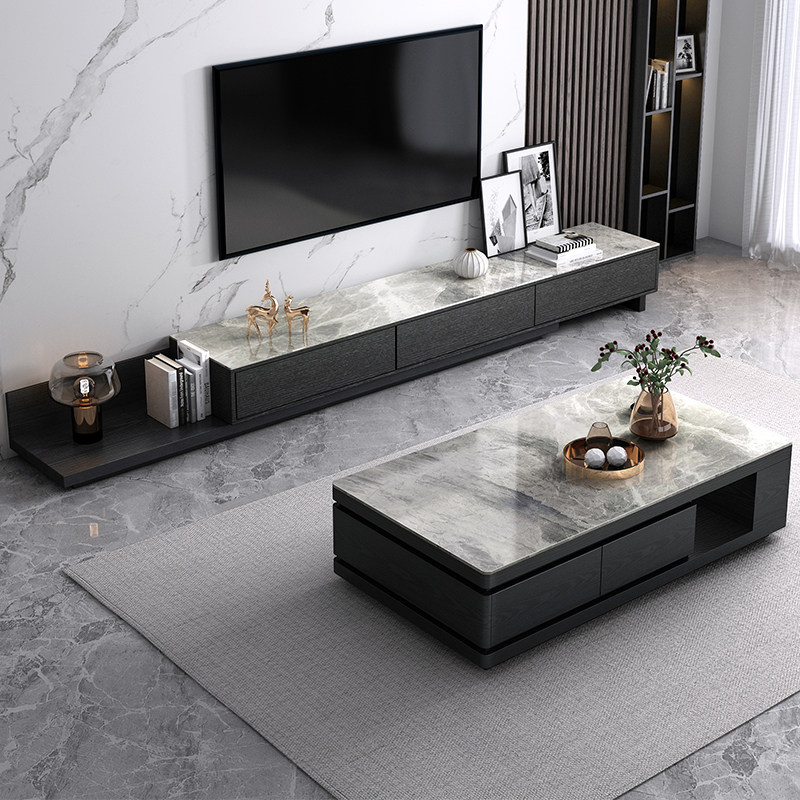 Eschic rock plate TV cabinet tea table combination modern minimalist Nordic small family type telescopic TV cabinet ground cabinet innate