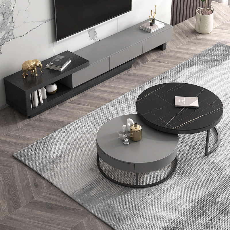 Living-style rockboard tea table TV cabinet Composition modern minimalist small family living room Home telescopic TV cabinet ground cabinet