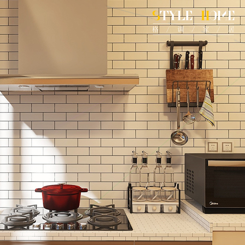 Kitchen plaid anti-oil sticker high temperature resistant tile wall appliquette hearth waterproof anti-oil self-adhesive range hood whole cupboard wallpaper