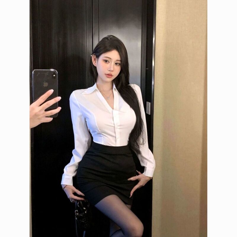 Long-Sleeved White Shirt, Professional Work Formal Wear, Elegant Women's Spring and Autumn Slim-Fitting Secretary Ol Uniform, Hip-Hugging Skirt Suit Long-Sleeved White Shirt, Professional Work Formal Wear, Elegant Women's Spring and Autumn Slim-Fitting Secretary Ol Uniform, Hip-Hugging Skirt Suit