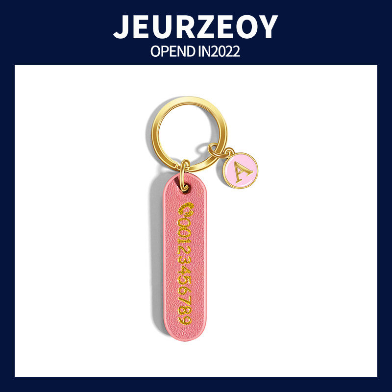 Custom car key buckle anti-loss Creative Letters Listing Keychain Handmade Genuine Leather Lettering Phone Number Plate
