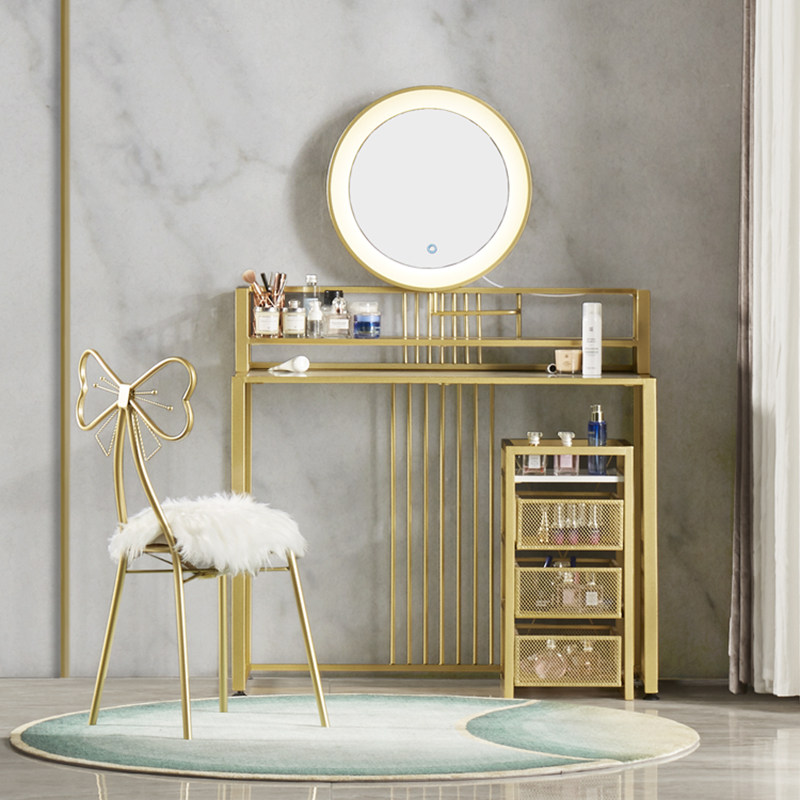 Nordic small family Type bedroom Makeup Bench Modern Minima Net Red Ins Wind Light Lavish Makeup Table Containing Cabinet Incorporated