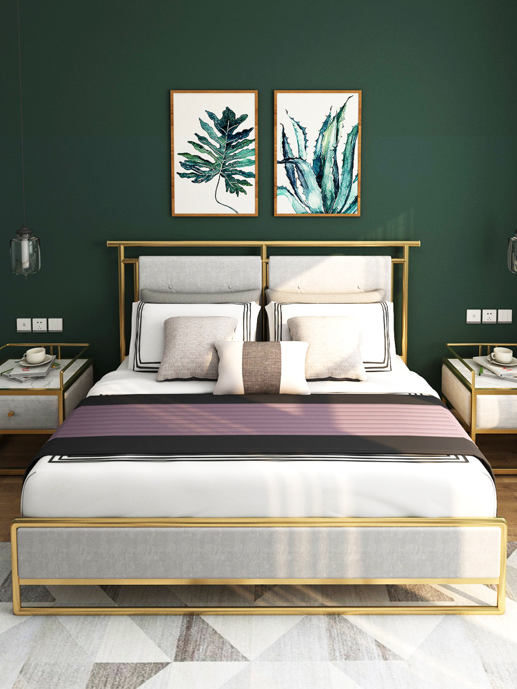 Nordic modern simple bed Master bedroom double bed Net red ins wind iron frame bed 1 5 meters small apartment single bed