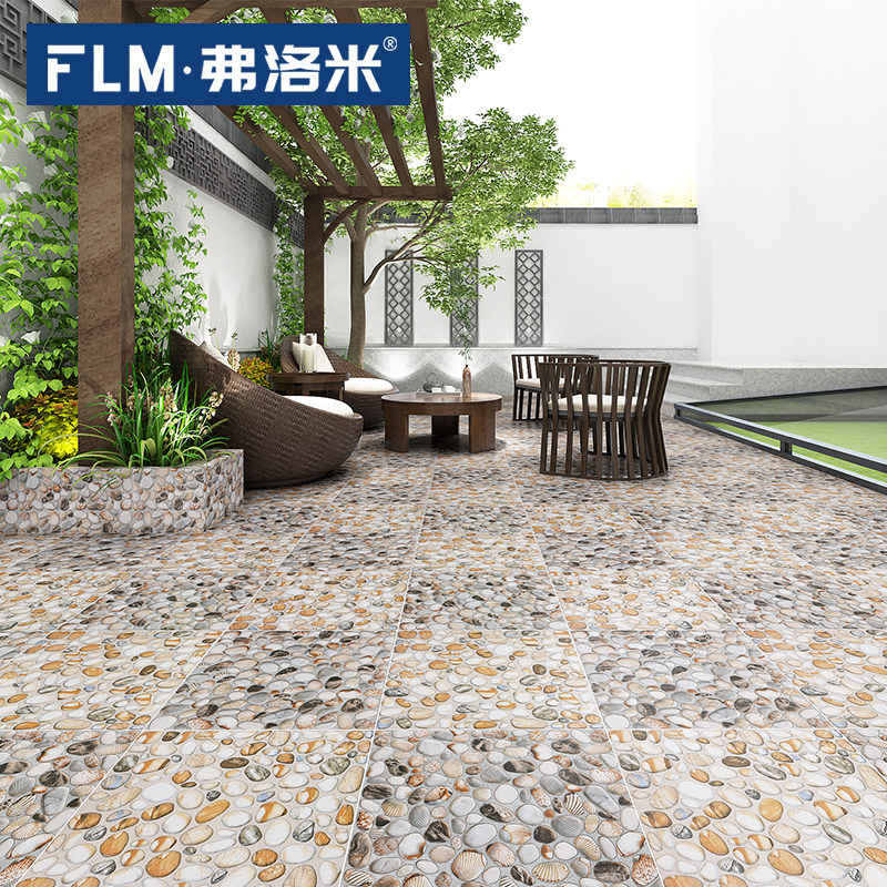 Flomi cobblestone balcony tile 400x400 antique tile tile villa outdoor non-slip floor tile