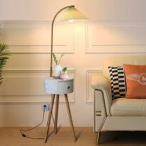 Nordic living room floor lamp sofa side solid wood bedroom bedside lamp simple coffee table integrated Net red cover vertical table lamp