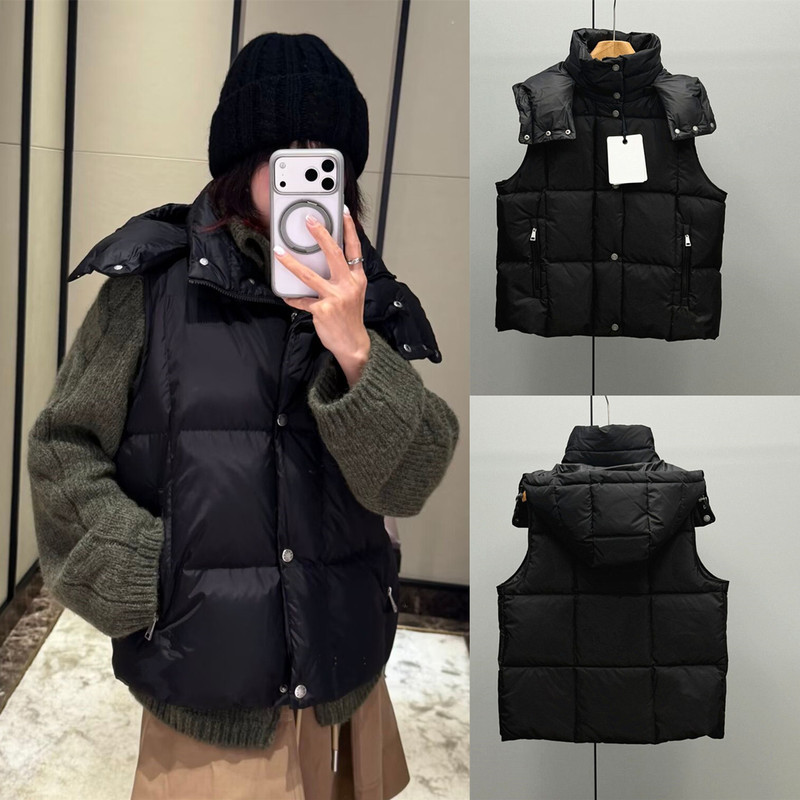 Meng m Brand Women's down Vest 2026 Autumn and Winter New Style Hooded Plaid Outerwear Vest Thickened Trendy Meng m Brand Women's down Vest 2026 Autumn and Winter New Style Hooded Plaid Outerwear Vest Thickened Trendy