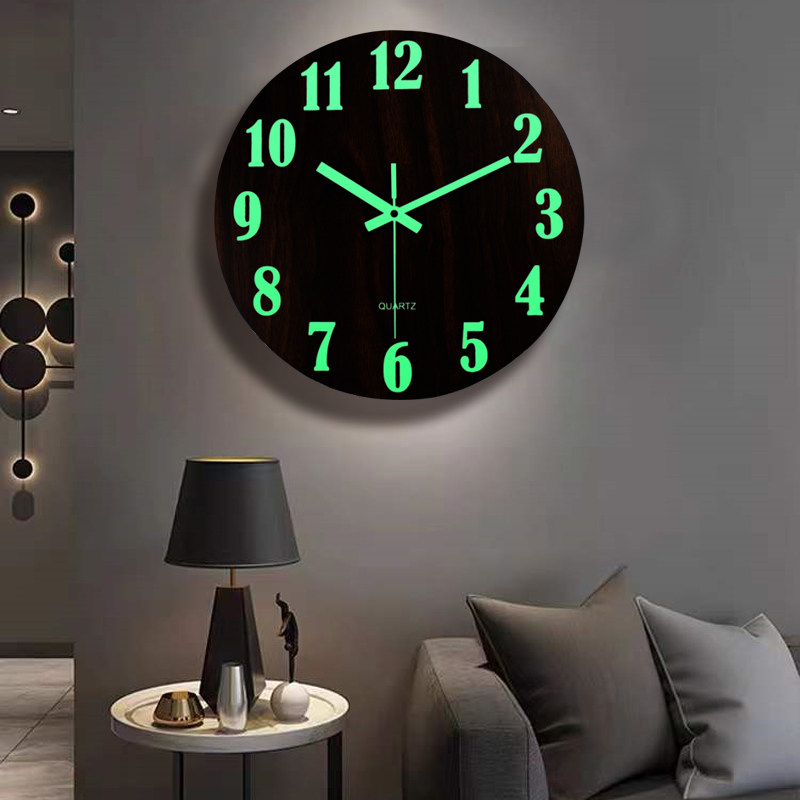 Living room wall clock home fashion creative clock modern simple wooden clock luminous silent atmospheric quartz clock
