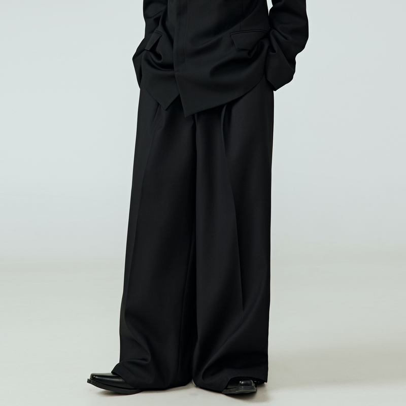 Frkm Scd 26Ss Draped Silhouette Trousers, Wide-Leg Pants, Straight-Leg Black Casual Pants, All-Season Long Pants