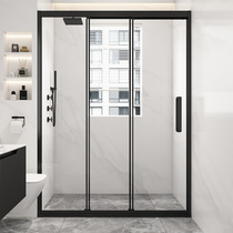 Three linkage shower sliding door bathroom partition glass sliding door toilet dry and wet separation Changhong door