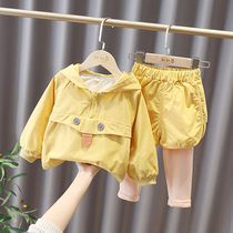 Female Baby Fall Fashion Suit 2021 New Childrens Autumn Style Cute Necropolis Girl Foreign Air Tandem Hat Autumn Clothes