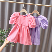 Girl Summer Clothing Dress Dress Dress 2022 New Childrens Summer Childrens Thin Womens Baby Bubble Sleeveless Dress Pink