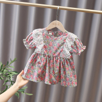 Girl Doll Sweatshirt Summer 2021 New children Broken Flowers Foreign Air Summer Money BABY FASHION SLIM Short Sleeve Blouse