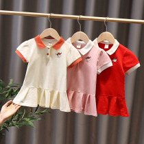 Girl Polo Skirt Short Sleeve 2022 New Kids Summer College Wind Skirt 2 Baby Summer Style Dress 7 years old