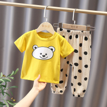 Childrens Anti-mosquito Pants Suit 2022 New Summer Womens Baby Cartoon Dots Girl Thin short sleeves Two sets