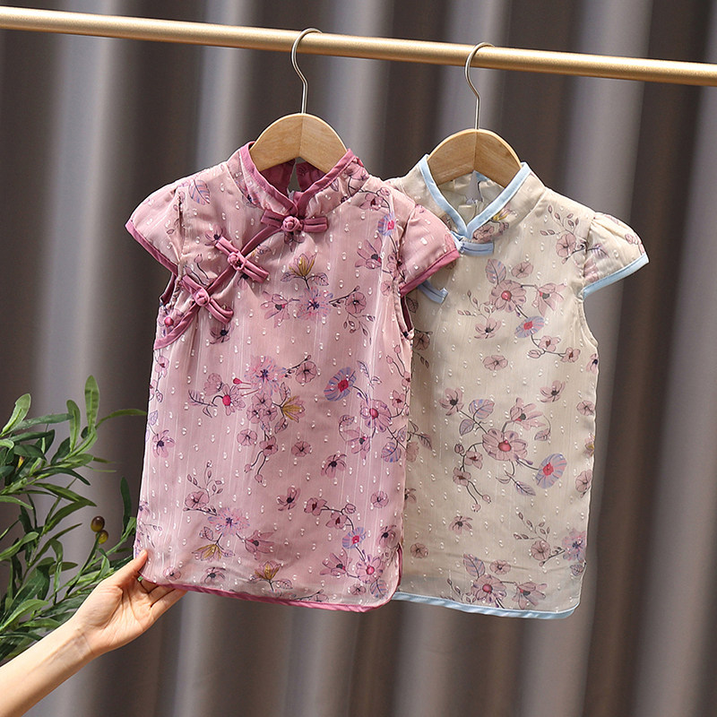 Girls cheongsam summer Chinese style 2022 new children's floral summer foreign style thin section girl baby Hanfu summer
