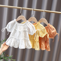 Female Baby Short Sleeve T-shirt Foreign Air 2022 New Summer Children Pure Color Thin Girl Bubble Sleeves Dolls