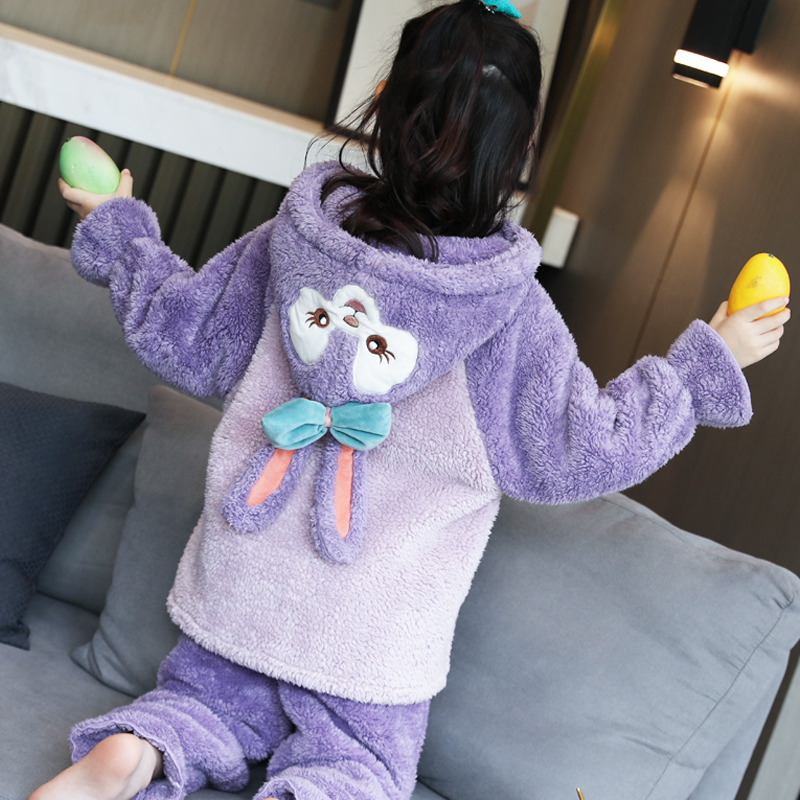 Children's pajamas girls winter coral velvet medium and large children and girls flannel thickened suit children's home clothes winter