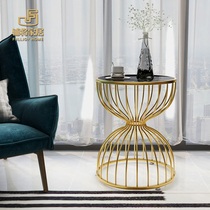 Side light luxury modern bedside table Nordic iron small round table small waist sofa marble coffee table corner