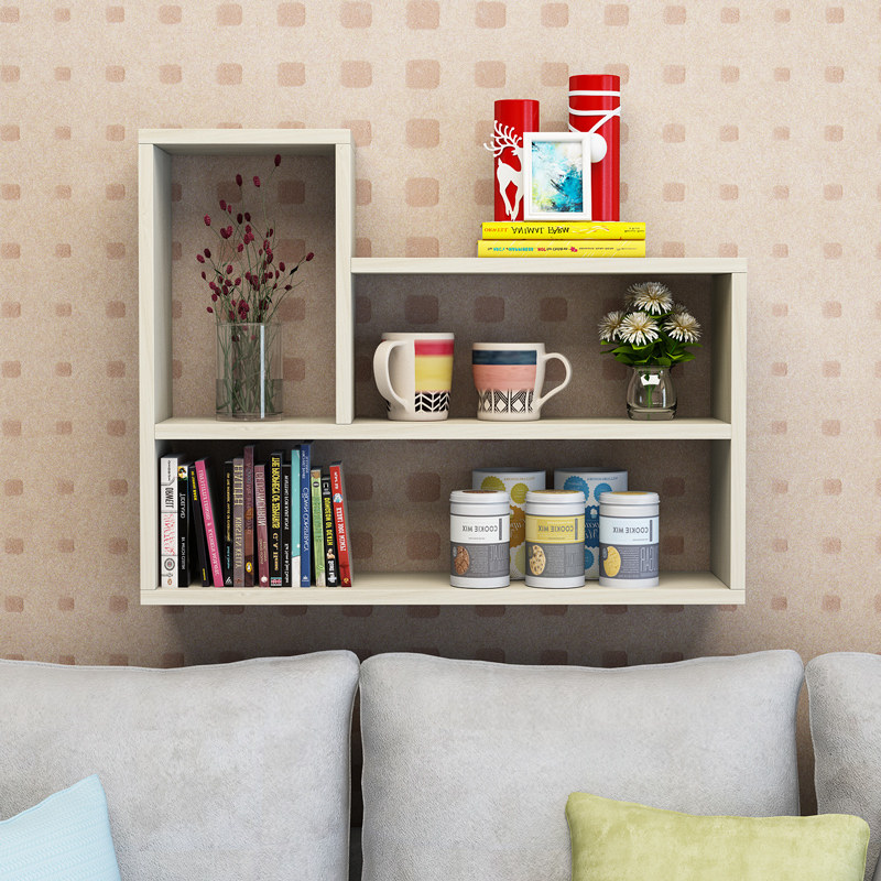 Solid Wood Wall Shelf Wall-mounted Hanging Cabinet Wall Cabinet Closet Partition Bedroom Creative Plaid Bookshelves Free Of Punch