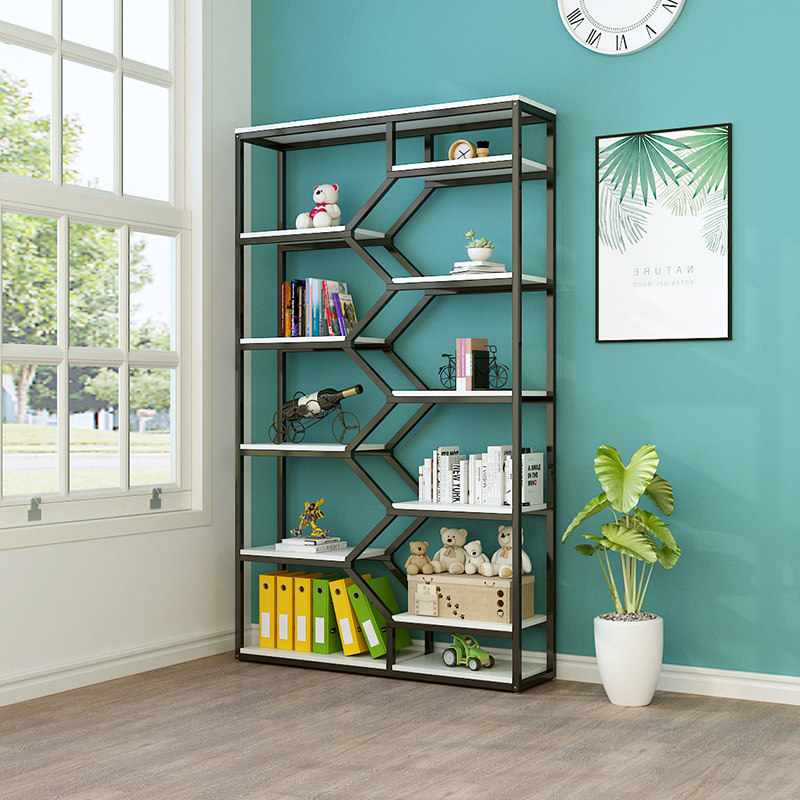 Bookshelf Floor Simple Modern Shelf Living Room Iron Art Display Steel Wood Multilayer Shelf Bookcase Shelf Shelf