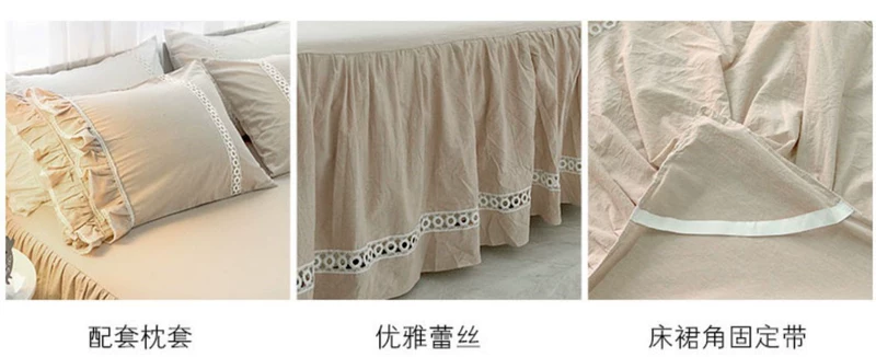 Một mảnh của váy ngủ cotton, khăn trải giường bằng cotton nguyên chất dày hơn loại 1,5m1,8m Bộ đồ giường ba mảnh ren mùa hè rắn màu - Váy Petti