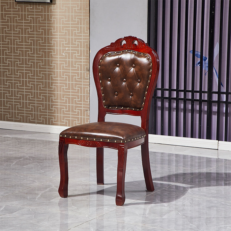 Hotel Chair Bag Compartment Large Round Table Matching Dining Chair New Chinese Iron Art Cloth Art Leather Art Solid Wood Dining Room Customised New