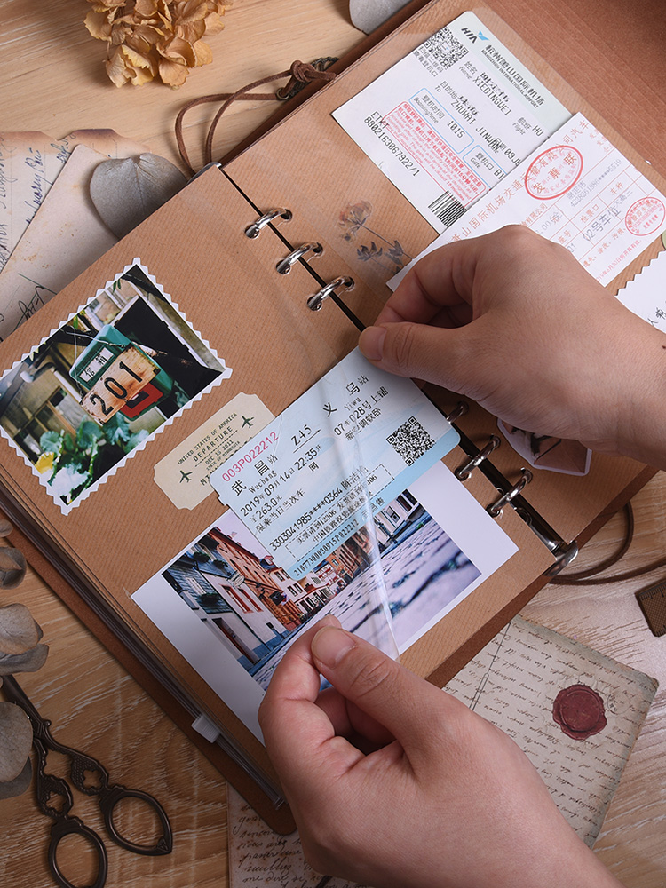Vintage style laminating manual self-adhesive sticky train movie ticket ticket collection Ticket collection Hand account diy photo album Travel hand account Souvenir book Travel ticket storage clip