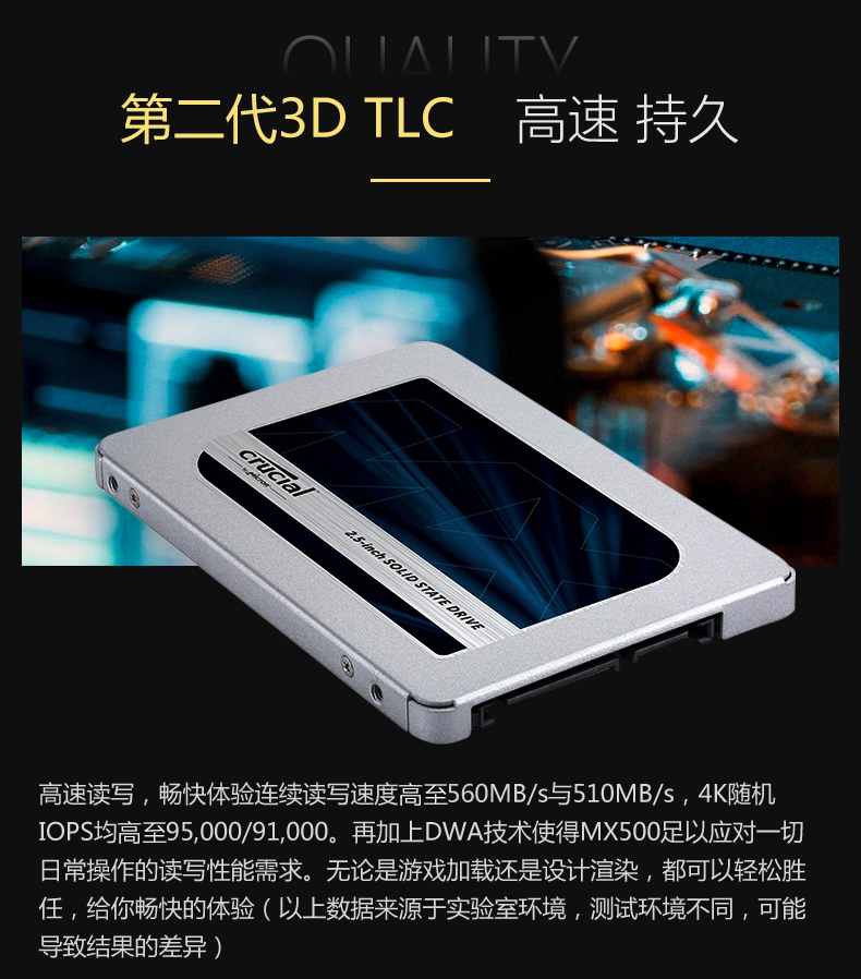5Cgo【智能】英睿達MX500 2.5英寸SATA3 SSD固態硬碟桌上型電腦筆電用內存顆粒高速持久 500GB 含稅