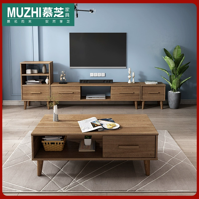 Bắc Âu tối giản hiện đại tất cả gỗ chắc chắn tủ tivi gỗ kết hợp bàn cà phê căn hộ nhỏ nội thất phòng khách phòng ngủ tủ tivi tầng - Buồng